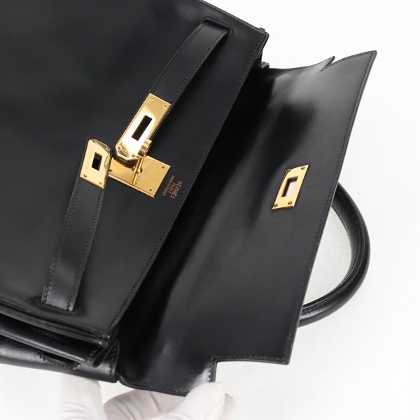 HERMES ケリー 32 1998年 □B ハンドバッグ ノワール ゴールド ボックスカーフの画像8