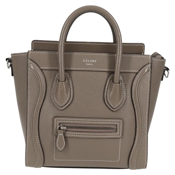 CELINE ラゲージ ナノショッパー ハンドバッグ グレージュ シルバー レザーの画像1