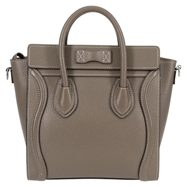 CELINE ラゲージ ナノショッパー ハンドバッグ グレージュ シルバー レザーの画像2