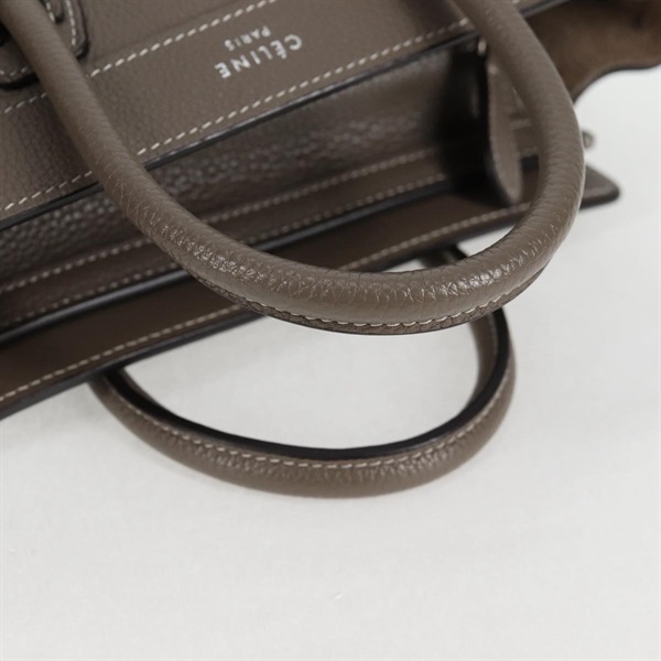 CELINE ラゲージ ナノショッパー ハンドバッグ グレージュ シルバー レザーの画像6