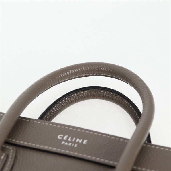 CELINE ラゲージ ナノショッパー ハンドバッグ グレージュ シルバー レザーの画像7