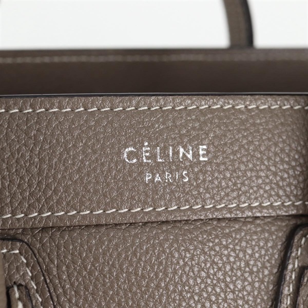 CELINE ラゲージ ナノショッパー ハンドバッグ グレージュ シルバー レザーの画像9