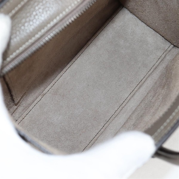 CELINE ラゲージ ナノショッパー ハンドバッグ グレージュ シルバー レザーの画像10