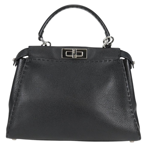FENDI SELLERIA ピーカブーレギュラー ハンドバッグ 8BN290 ブラック シルバー レザーの画像1