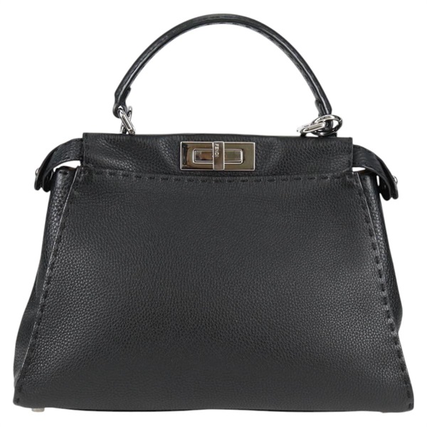 FENDI SELLERIA ピーカブーレギュラー ハンドバッグ 8BN290 ブラック シルバー レザーの画像2