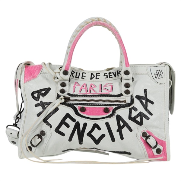 BALENCIAGA シティ ハンドバッグ ホワイト マルチカラー マットゴールド レザーの画像1