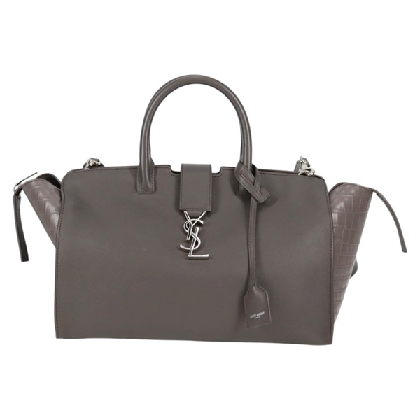 SAINT LAURENT カバス ダウンタウン ハンドバッグ グレー シルバー カーフスキンの画像1