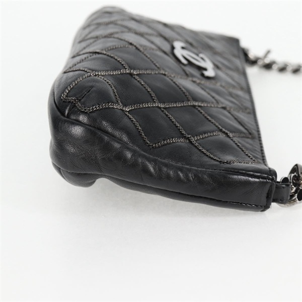 CHANEL マトラッセ ショルダーポーチ ビコローレ 2005年 ショルダーバッグ ブラック シルバー ラムスキンの画像4