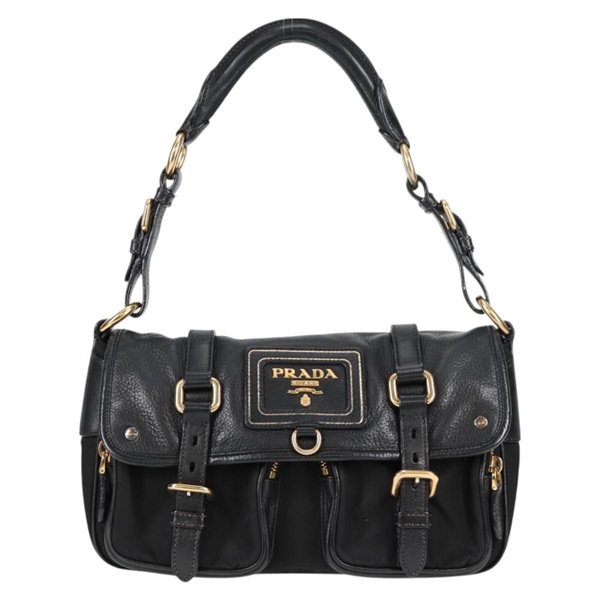 PRADA ロゴ ショルダーバッグ ブラック ゴールド レザーの画像1