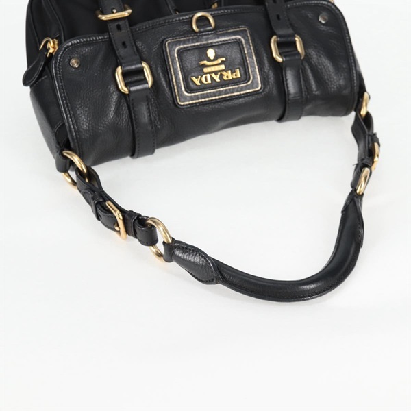 PRADA ロゴ ショルダーバッグ ブラック ゴールド レザーの画像6