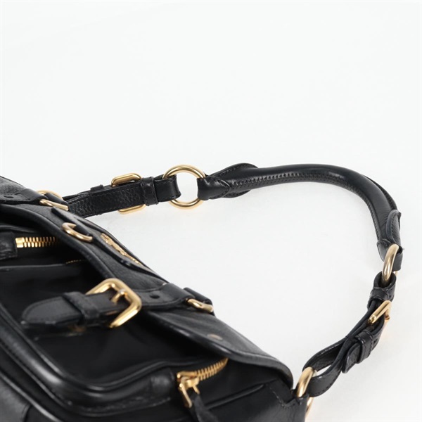 PRADA ロゴ ショルダーバッグ ブラック ゴールド レザーの画像7