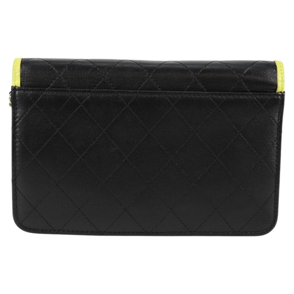 CHANEL マトラッセ チェーンウォレット ショルダーバッグ ブラック ライムイエロー シルバー カーフレザーの画像2
