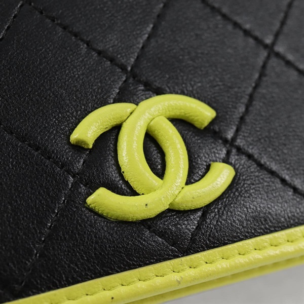 CHANEL マトラッセ チェーンウォレット ショルダーバッグ ブラック ライムイエロー シルバー カーフレザーの画像9