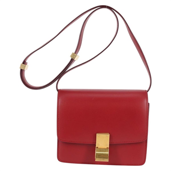 CELINE クラシックボックス スモール ショルダーバッグ レッド ゴールド カーフスキンの画像1