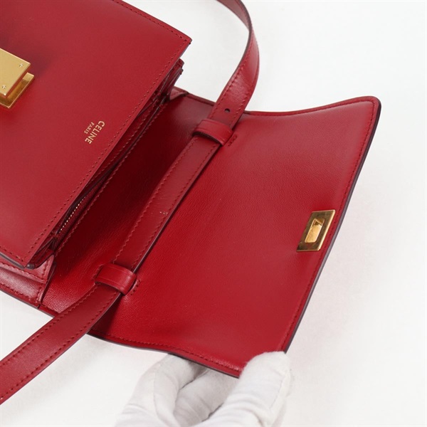 CELINE クラシックボックス スモール ショルダーバッグ レッド ゴールド カーフスキンの画像10