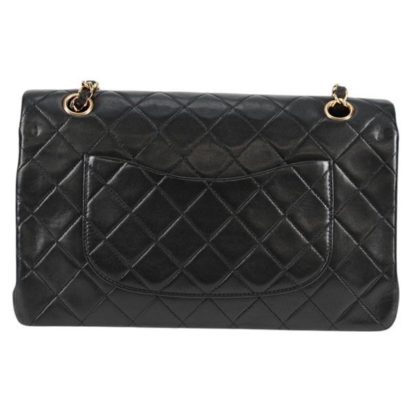 CHANEL マトラッセ ダブルフラップダブルチェーン 25 1990年 ショルダーバッグ ブラック ゴールド ラムスキンの画像2