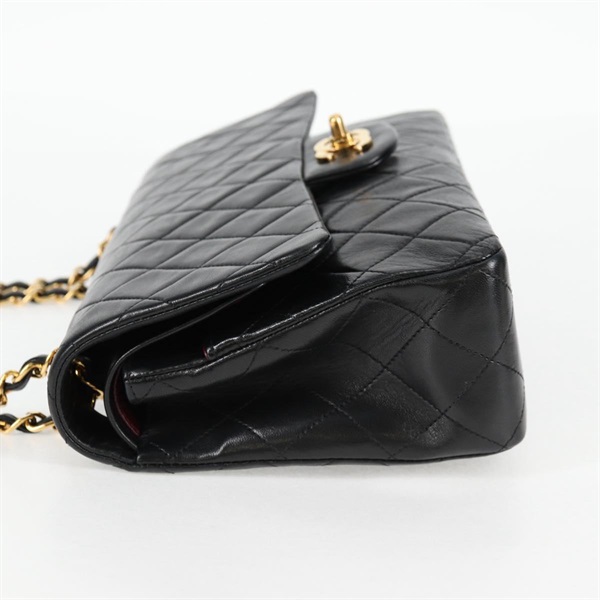 CHANEL マトラッセ ダブルフラップダブルチェーン 25 1990年 ショルダーバッグ ブラック ゴールド ラムスキンの画像3