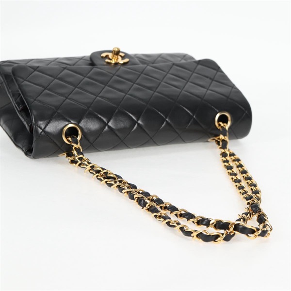 CHANEL マトラッセ ダブルフラップダブルチェーン 25 1990年 ショルダーバッグ ブラック ゴールド ラムスキンの画像5