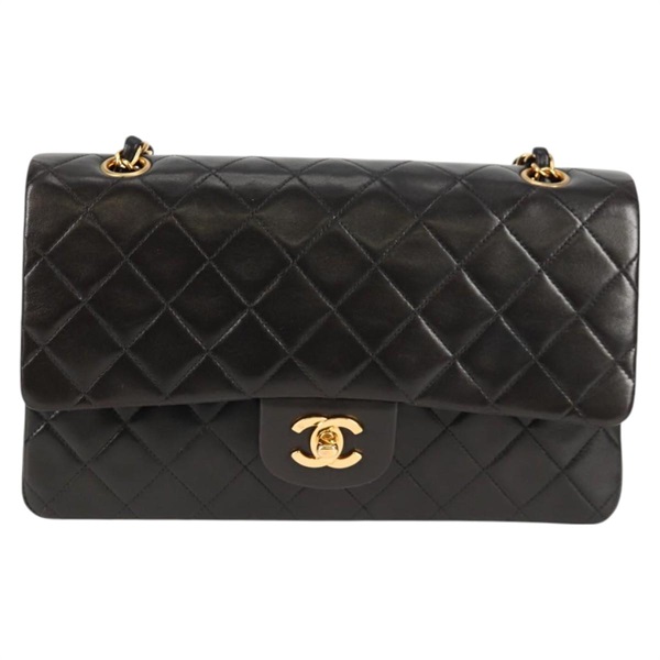 CHANEL マトラッセ ダブルフラップダブルチェーン 25 1996年 ショルダーバッグ ブラック ゴールド ラムスキンの画像1