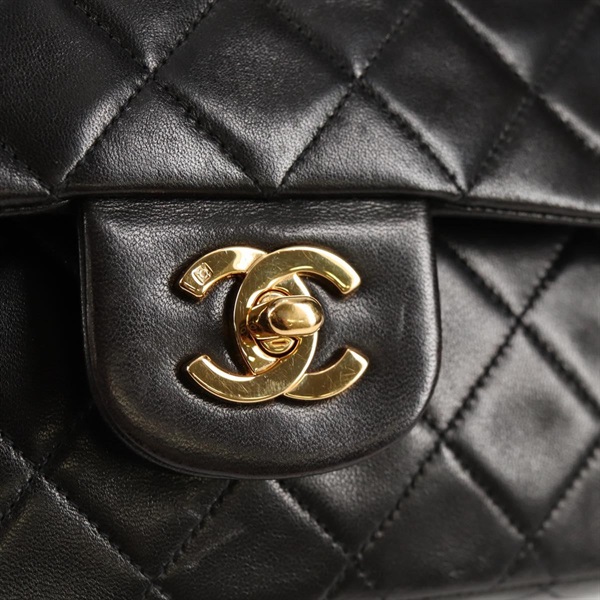 CHANEL マトラッセ ダブルフラップダブルチェーン 25 1996年 ショルダーバッグ ブラック ゴールド ラムスキンの画像8