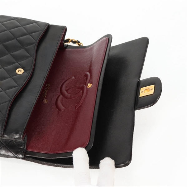 CHANEL マトラッセ ダブルフラップダブルチェーン 25 1996年 ショルダーバッグ ブラック ゴールド ラムスキンの画像9