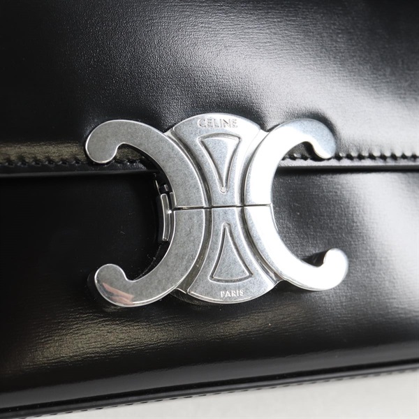 CELINE トリオンフ クロード ショルダーバッグ ブラック シルバー シャイニーカーフの画像8