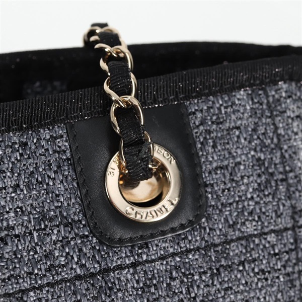 CHANEL ドーヴィル PM 2021年 トートバッグ ホワイト シルバー ラフィアの画像8