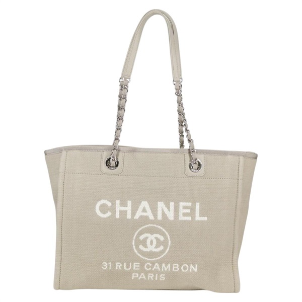 CHANEL ドーヴィル トートバッグ ベージュ シルバー キャンバスの画像1