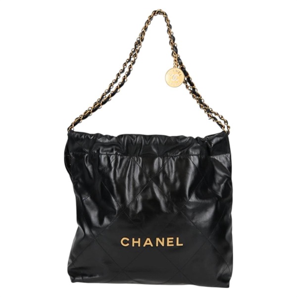 CHANEL シャネル22 スモール トートバッグ ブラック ゴールド カーフスキンの画像1