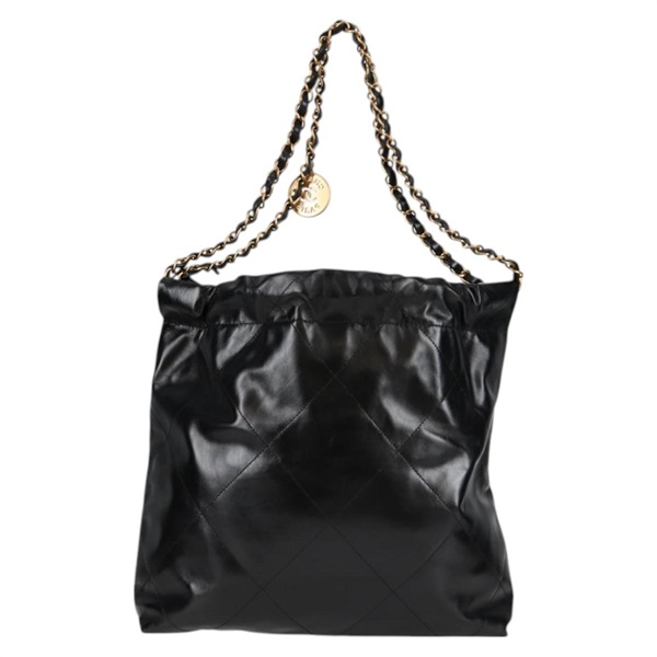 CHANEL シャネル22 スモール トートバッグ ブラック ゴールド カーフスキンの画像2