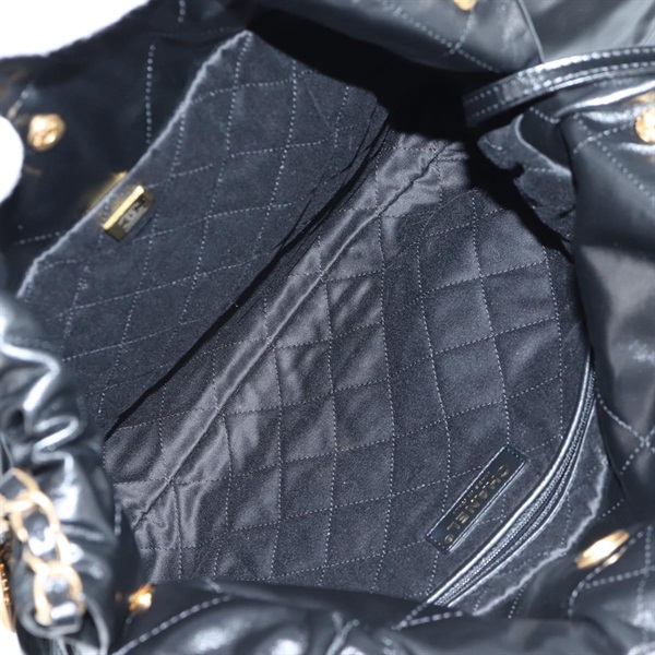 CHANEL シャネル22 スモール トートバッグ ブラック ゴールド カーフスキンの画像10