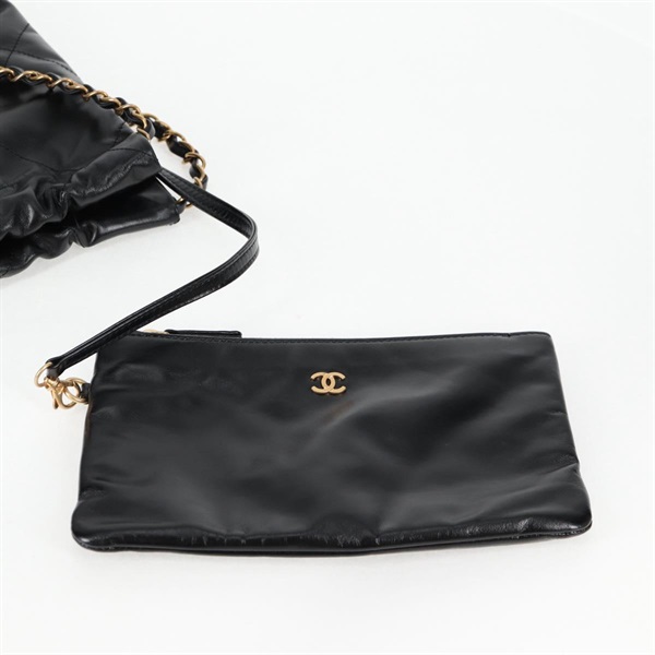 CHANEL シャネル22 スモール トートバッグ ブラック ゴールド カーフスキンの画像11