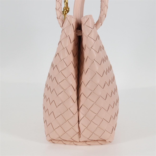 BOTTEGA VENETA イントレチャート アンディアーモ スモール  トートバッグ ピンク ゴールド レザーの画像2