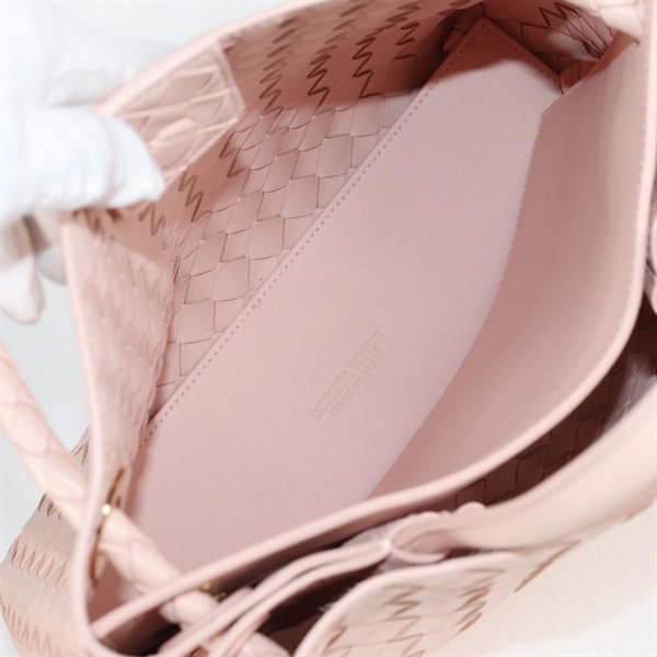 BOTTEGA VENETA イントレチャート アンディアーモ スモール  トートバッグ ピンク ゴールド レザーの画像8