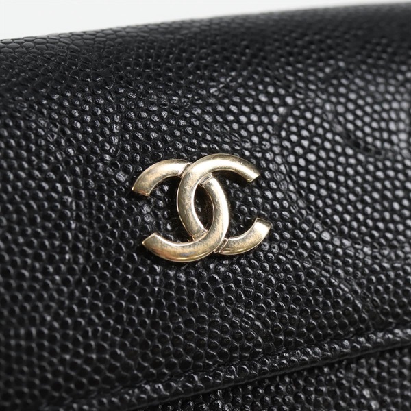 CHANEL カメリア 2021年 コンパクトウォレット ブラック ゴールド キャビアスキンの画像6