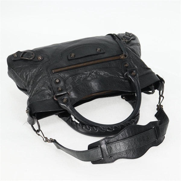 BALENCIAGA ファースト ハンドバッグ ブラック マットシルバー レザーの画像4