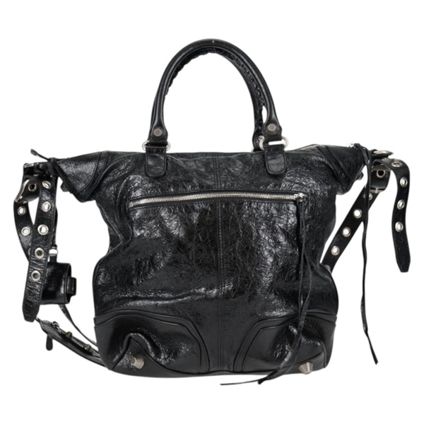 BALENCIAGA ルカゴール ミディアム トート ハンドバッグ ブラック ギロッシュ レザーの画像1