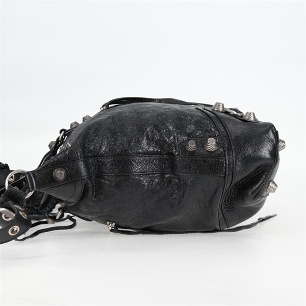 BALENCIAGA ルカゴール ミディアム トート ハンドバッグ ブラック ギロッシュ レザーの画像2