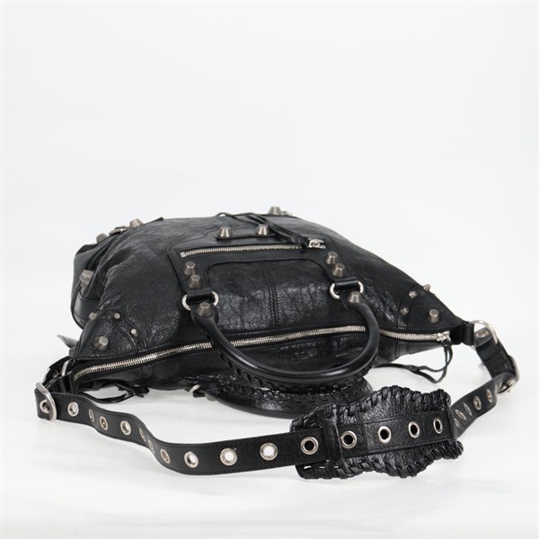 BALENCIAGA ルカゴール ミディアム トート ハンドバッグ ブラック ギロッシュ レザーの画像4