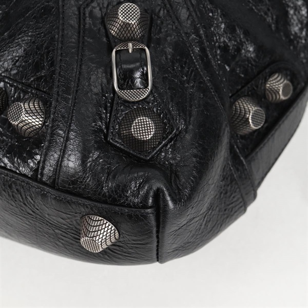 BALENCIAGA ルカゴール ミディアム トート ハンドバッグ ブラック ギロッシュ レザーの画像6