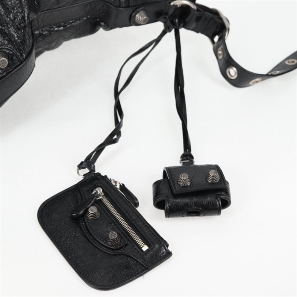 BALENCIAGA ルカゴール ミディアム トート ハンドバッグ ブラック ギロッシュ レザーの画像7