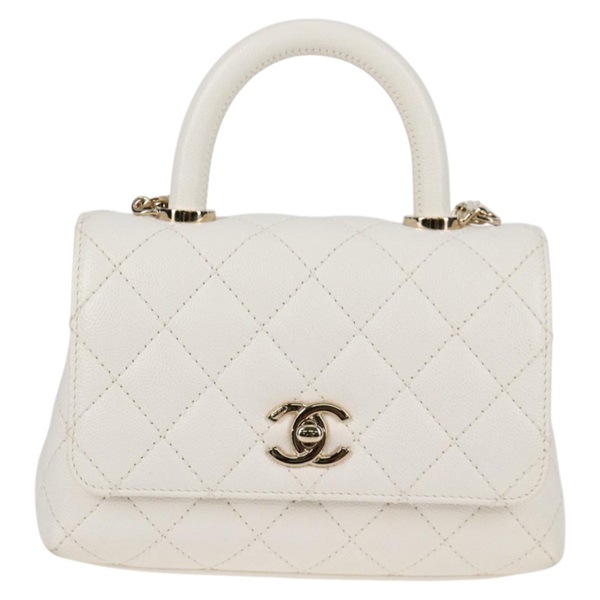 CHANEL マトラッセ ココハンドル XXS 2021年 ハンドバッグ ホワイト ゴールド キャビアスキンの画像1