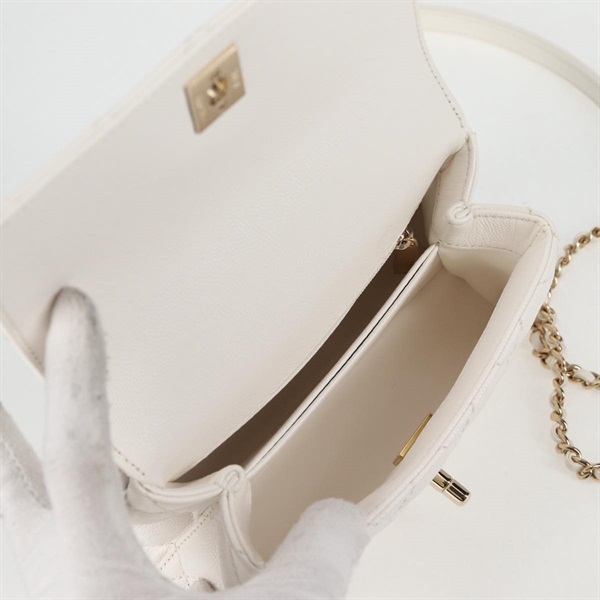 CHANEL マトラッセ ココハンドル XXS 2021年 ハンドバッグ ホワイト ゴールド キャビアスキンの画像10