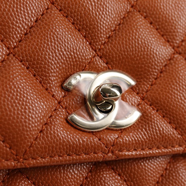 CHANEL マトラッセ ココハンドル XXS ハンドバッグ ブラウン ローズゴールド キャビアスキンの画像8