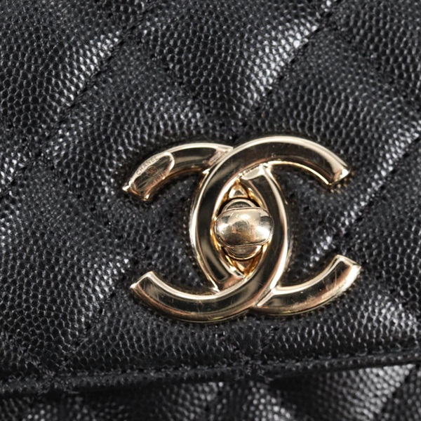 CHANEL マトラッセ ココハンドル S 2021年 ハンドバッグ ブラック ゴールド キャビアスキンの画像8