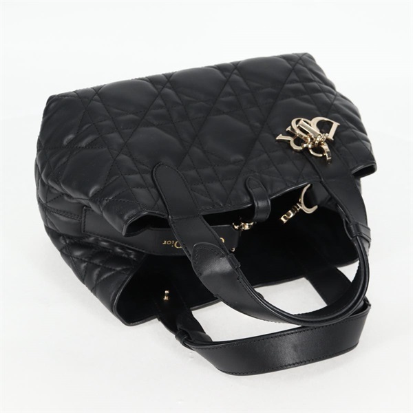 Christian Dior カナージュ トゥージュール ハンドバッグ ブラック ゴールド ラムスキンの画像4