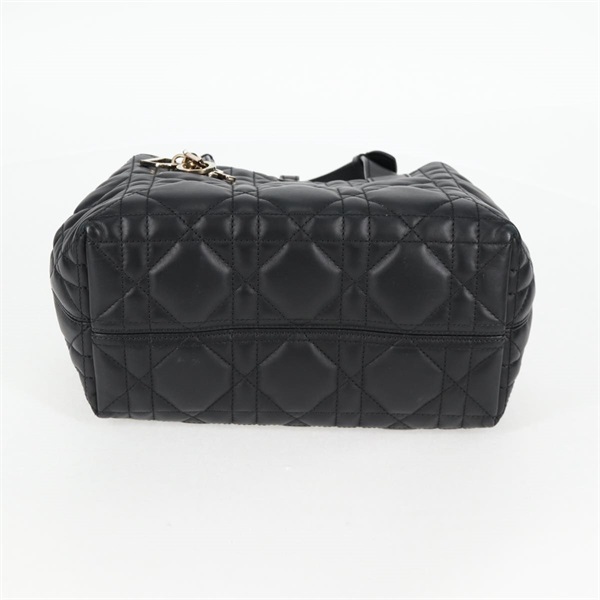 Christian Dior カナージュ トゥージュール ハンドバッグ ブラック ゴールド ラムスキンの画像5