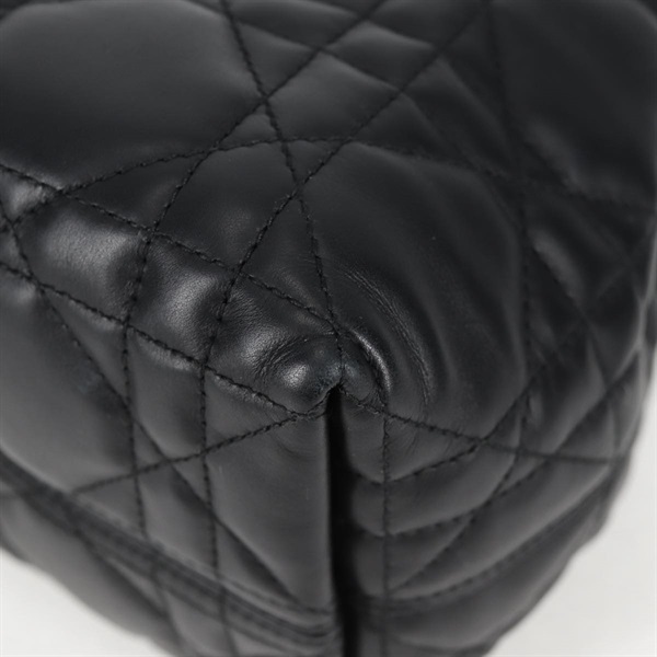 Christian Dior カナージュ トゥージュール ハンドバッグ ブラック ゴールド ラムスキンの画像6
