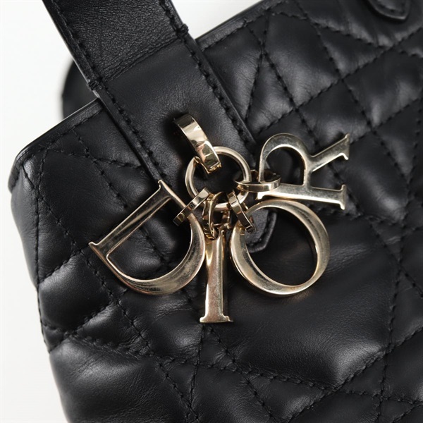 Christian Dior カナージュ トゥージュール ハンドバッグ ブラック ゴールド ラムスキンの画像7
