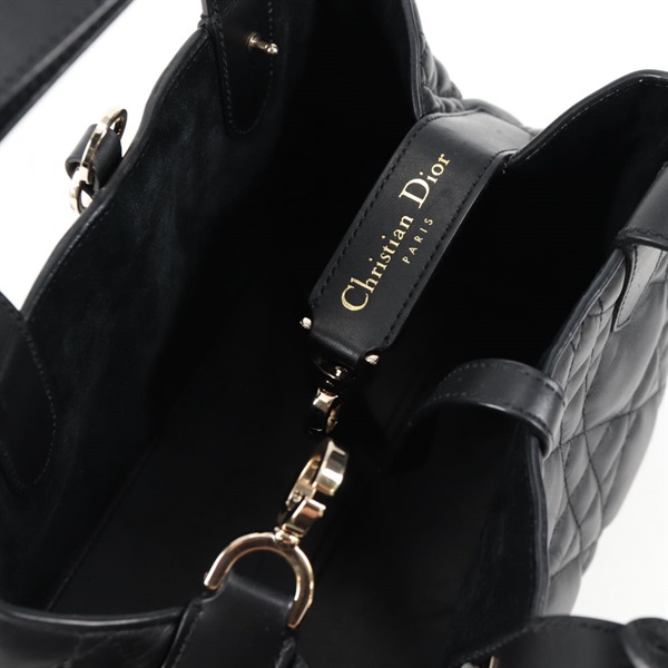 Christian Dior カナージュ トゥージュール ハンドバッグ ブラック ゴールド ラムスキンの画像8